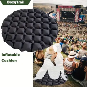 1Pcs Black Round Large TPU Inflatable Cushion Lightweight Portable Easy Storage Multifunctional Air Seat Pad Can Be Combined Into Mattress Outdoor Camping Picnic Yard Balcony Chair Cushion Home Yoga Sports Concert Ball Game Unisex Relax Cushion