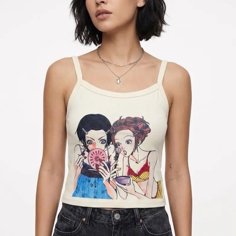 The Fortune Family Nana Hachi Anime Tank Top Nana and Hachi Anime Cream White Anime Fans Tshirt Womenswear Sleeveless Spaghetti Strap Tank Tee tops Comfortable & Durable