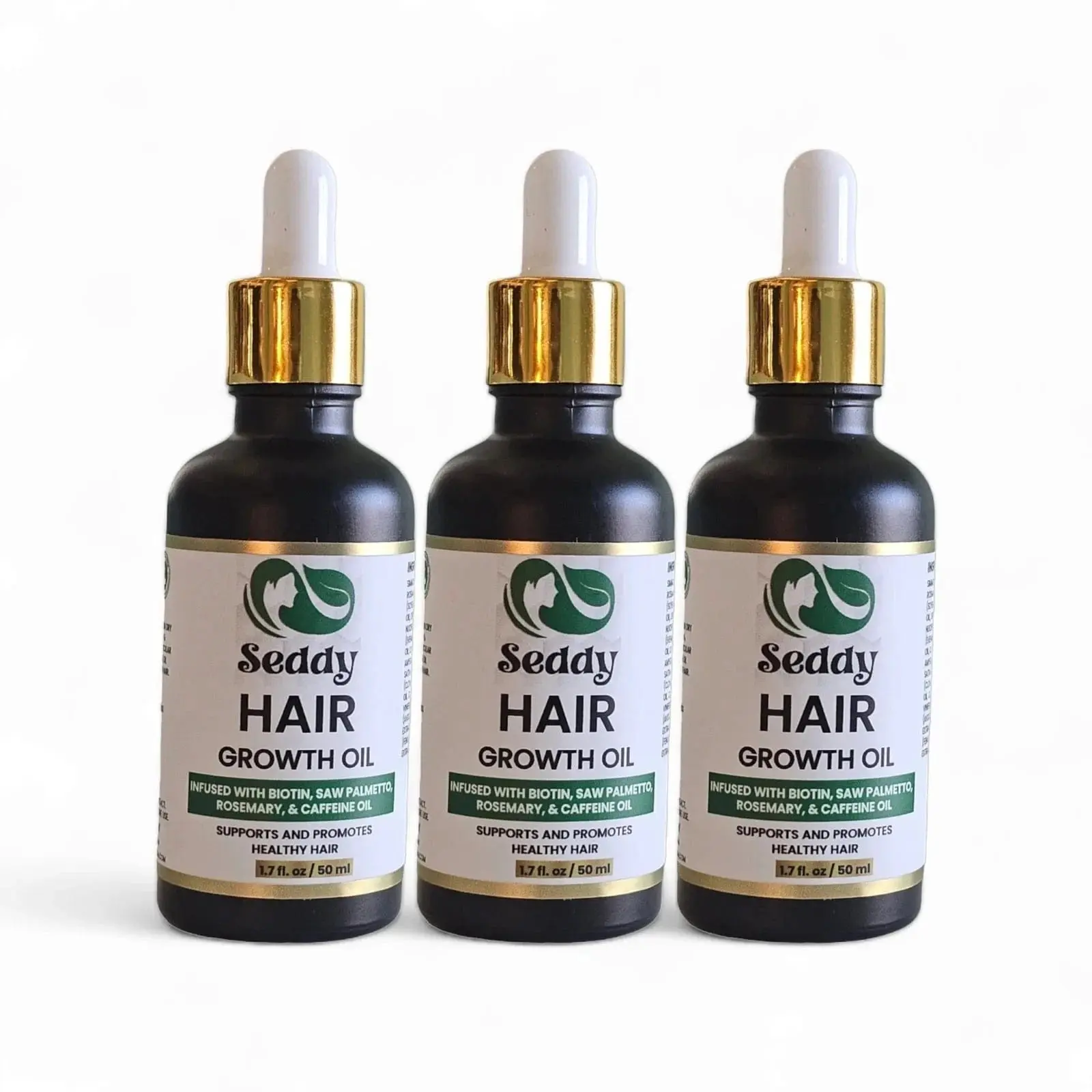 Hair Growth & Strengthening Oil –  With Caffeine, Rosemary, and Peppermint Oil - 1.7 Fl Oz (Pack of 3)
