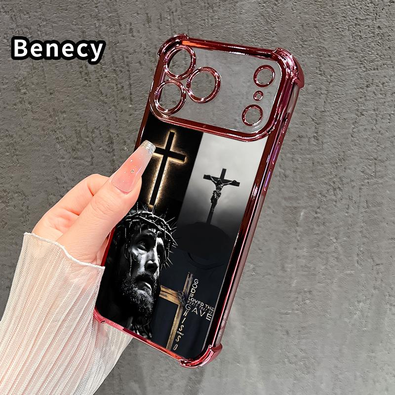 Four Corner Airbag Anti-Collision Electroplated Phone Case for iPhone 17 Pro Max 16 15 Plus Air 14 13 12 11 E Divine Sacrifice Faith Patterned Protection Smartphone Cover