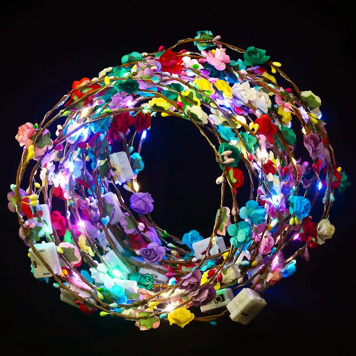 30 Pcs LED Flower Crown Headband,led Headbands,Light Up Flower Headbands for Women,Garlands Glowing Floral Wreath Crowns for Weddings,Halloween,Birthdays,Role-Playing,Beach Parties,Christmas