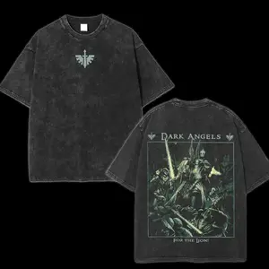 Dark Angels Washed Heavyweight Tshirt, Marines Graphic Tee, Adeptus Astartes, Lion El'Jonson Primarch, Wargamer Shirt, Grimdark Wargame Universe Top Fabric X