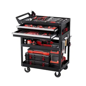 VEVOR 4 - Tier Tool Cart with Wheels, 350 lbs Load Capacity, Rolling Work Cart with Drawer Pegboard, Mechanic Tool Storage Organizer with Locking System for Garage, Warehouse and Repair Shop, BlackVEVOR Super Brand Day