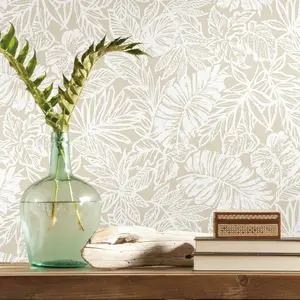 RoomMates Batik Tropical Leaf Peel & Stick Wallpaper Beige RoomMates Batik Tropical Leaf Peel & Stick Wallpaper Beige