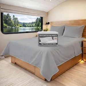 400TC Egyptian  RV  (72 x 80) 4 count Set - Soft, Durable, Deep Pocket Sateen Weave  with Superb Elastic for Low Profile  & Tall Mattresses - Solid Light Gray