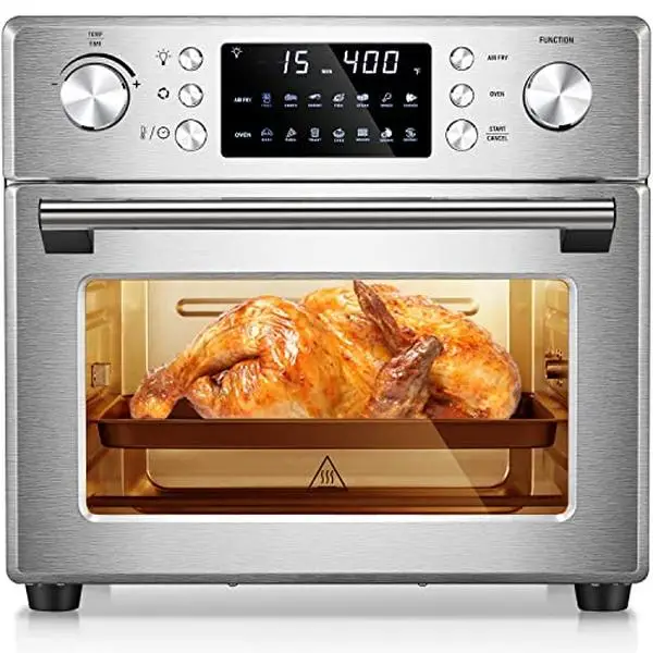 26.4QT Air Fryer Oven, 2 in 1 Toaster Oven Air Fryer Combo, Stainless Steel Rotisserie Air Fryer with Rotisserie & Dehydrator, Countertop Toaster Oven