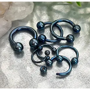 PAIR of Brilliant Blue Titanium Anodized Circular Barbell Horseshoe Ring - 18g thru 10g with Assorted Ball Sizes!!