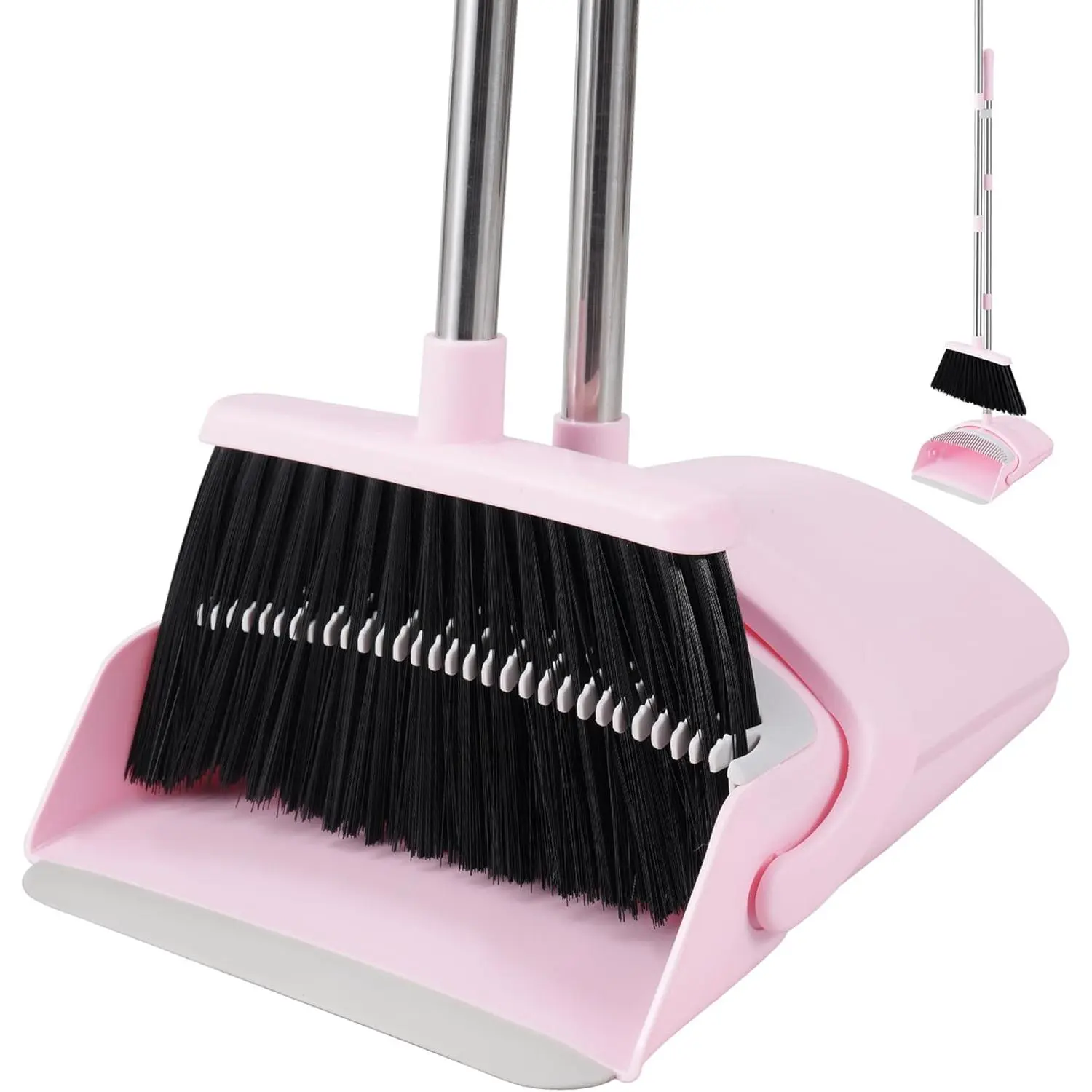 Broom and Dustpan Set, 52" Long Adjustable Handle Broom with Dustpan Combo Set with Dust Pan  to Clean Hair for  Lobby Office ()