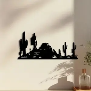 1pc Rustic Desert Landscape and Cactus Metal Wall Art, Rustic Desert Landscape and Cactus Statue Mural, Perfect for Living Room, Home, Outdoor Space Decor, Housewarming, Christmas Decor, Ideal Gift for Interior De Fans autumn home decor