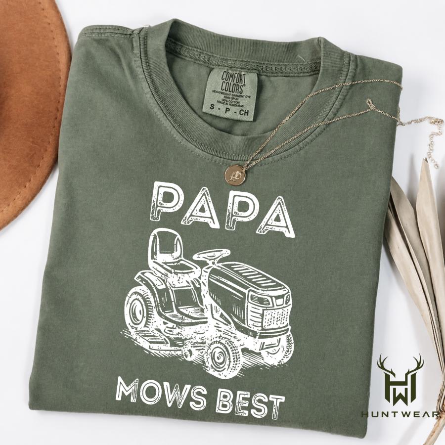Comfort Colors Shirt, Papa Mows Best Shirt, Funny Grandpa Tee, Lawn Mower Graphic T-Shirt, Father’s Day Gift for Grandpa, Gardening Humor Shirt