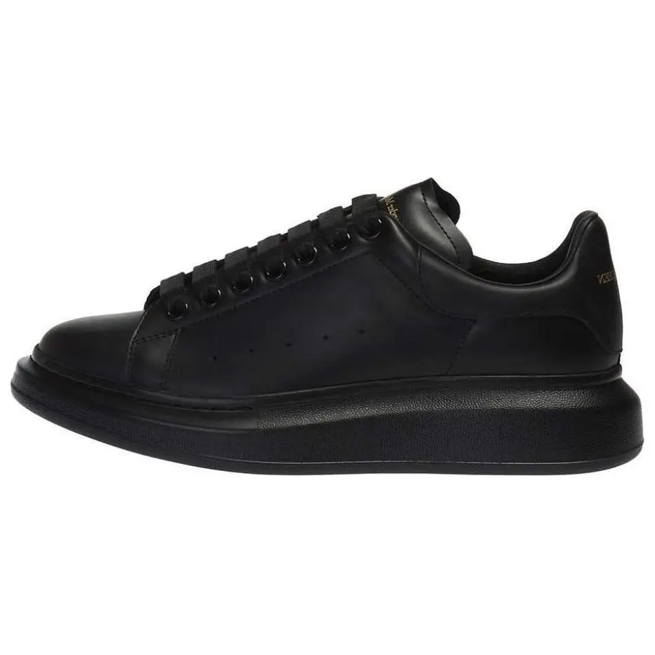 Men's Alexander McQueen Oversized Casual Trainer - Pure Black Smooth Calf Leather, Round Toe, Perforated Pores