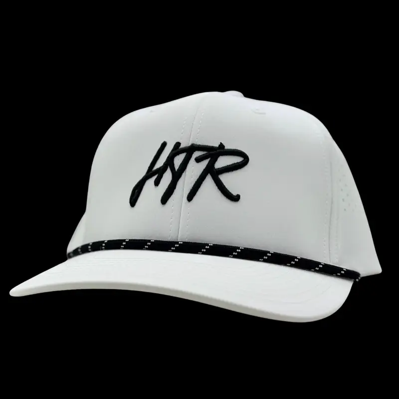 HTR Co. 0006-W White Meshback Trucker Hat with Black Embroidered HTR