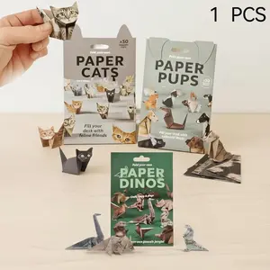 50pcs Paper Cat Dog Dinosaur Origami Set, DIY Foldable Paper Crafts, Papercraft Figures, Cute Kitten Origami Art, Fun Handmade Activities, Desk Decor Gift