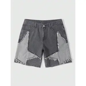 ( Five-star review)MEN Street Life Men's Five-Pointed Star Frayed Pocket Casual Loose Fit Denim Shorts Jorts