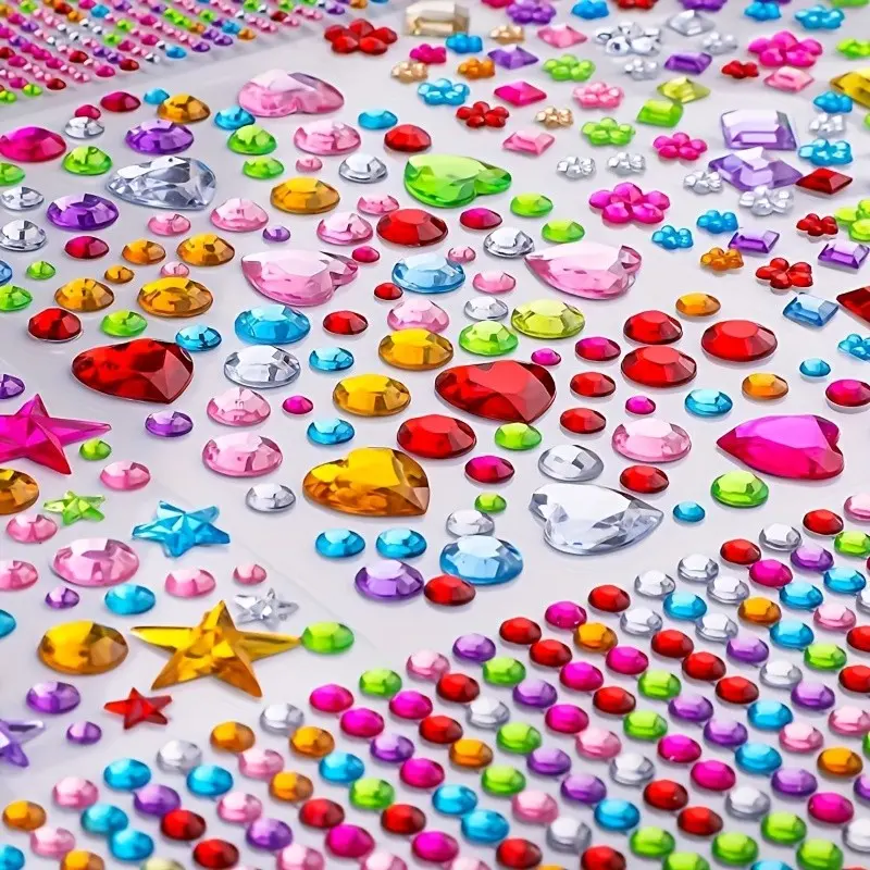 1600 Pcs Self-Adhesive Rhinestone Stickers, Colorful Heart-Shaped Acrylic Gems, Reusable Decorative Stickers for Nail Art, DIY Crafts, Art Creation
