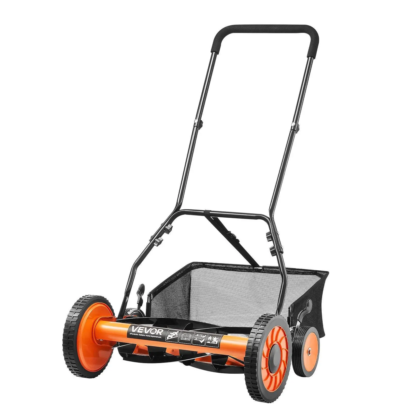 【Summerfinds】VEVOR 18-inch Width Manual Push Reel Garden Lawn Mower, 5 Steel Blades, Adjustable Height, 4 Wheels, Grass Catcher, Quiet Operation Grass Cutting Tool