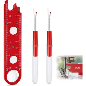 Sewing Machine  Threader, 4 in 1 Automatic Quick Threading Tool, Multifunctional  Insertion Seam Guide with 2 count Seam Rippers for Quilting Alterations Tailoring(Red)