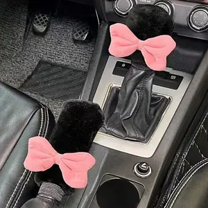 2pcs Small Bow Gear Shift Handbrake Cover, Car Accessories, Car Decoration Protection Set, Stylish Auto Interior Accessory