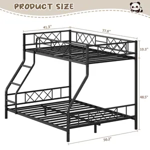 Heavy Duty Metal Bunk Bed, Twin Over Full with Guardrail and Ladder, Space-Saving Low Profile Design