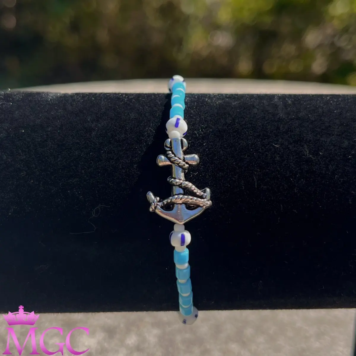 Blue & White Anchor Stretchy Bracelet