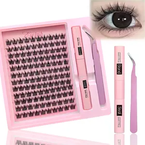 120pcs Natural Lash Clusters, Fluffy Lash Clusters Kit, 9-10-11mm Lashes Natural Fox Eye Lash Clusters D Curls Lash Extension with Lash Bond and Seal Lash Tweezer, Suitable for weddings and everyday life, Black Friday