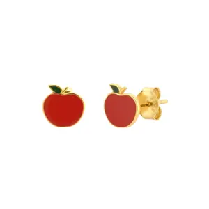 Apple Stud Earrings - Pair - Gold Plated Sterling Silver