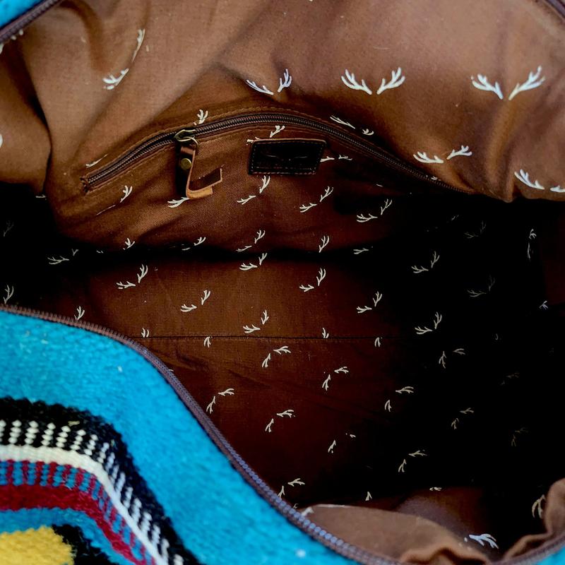 Boho Aztec Large Weekender Southwestern Duffel Bag El Mar Saddle Blanket Bag 100% Leather Handles