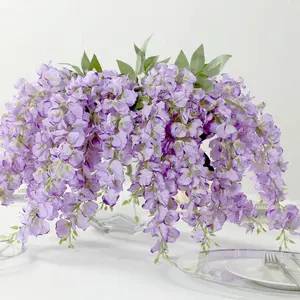6 Pack Purple Silk Wisteria Vines Hanging Plants, Long Artificial Flowers Bushes - 4 Full Strands in 1 Bush - 21"
