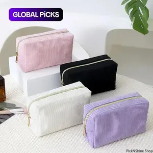 Large Capacity Corduroy Pencil Case Multifunctional Portable Storage Bag Versatile Organizer For Stationery Makeup And Toiletries Ideal For Travel School And Daily Use With Simple Stylish Design