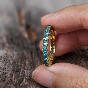 Aquamarine March Birthstone Ring with Ruby Accents - July Birthstone Alternative, Metal Coating Costume Jewelry, Rings for Women, Special Gift for Female Daily Wear