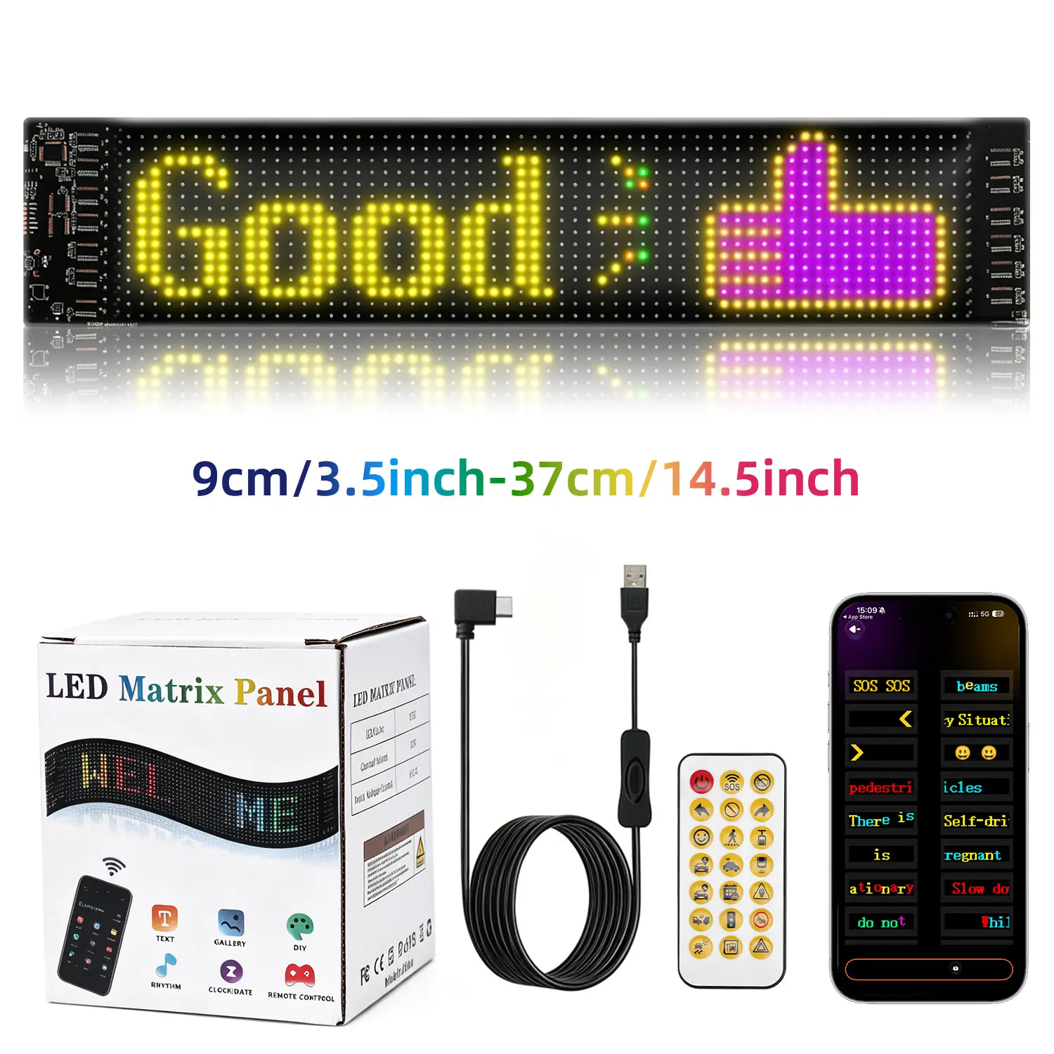 Programmable Scrolling Led Sign - Flexible Matrix Panel for Window | Bluetooth App Control, Custom Text, RGB Digital Display, USB Light Up, LED Message Board for Car rear windshield, Shop