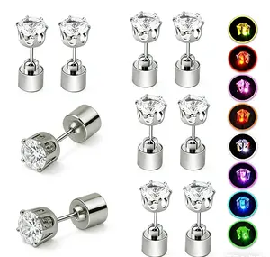 Light-Up Zircon Stud Earrings Korean Style - Sexy Trendy Metal Jewelry Must-Have Halloween & Bar Party Decor with Colorful LED Lights