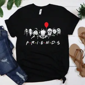 Spooky Season Friends Halloween Top Featuring Horror Movie Killers and Graphic Designs