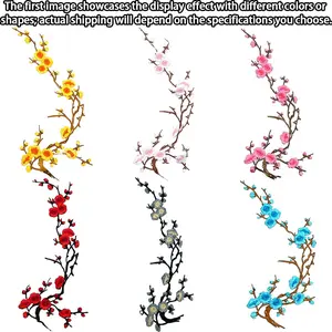 Traditional Style Plum Blossom Embroidery Fabric Patches, Qipao Decoration Iron-On Patches (2 Pieces), Unique Floral Design