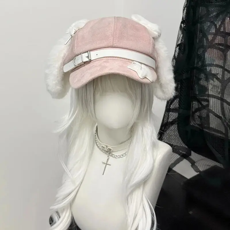 Gothic Lolita Beret Kawaii Hat Punk Bone Long Eared Puppy Hat For Women Girls Cosplay Hats Versatile Sunscreen Hat Gifts