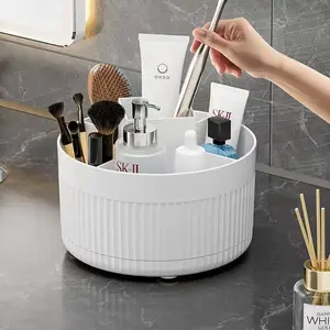 360 Degree Rotating Desktop Storage Box with Dividers, Makeup Organizer Box, Cosmetics Organizer Storage, Ideal for Office Supplies, Makeup Brushes, Pens, and Accessories