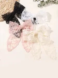 Handmade Fairy Lace Four-Leaf Clover Bow Hair Clips, Elegant Spring Hair Accessories for Women, European-American Style Design