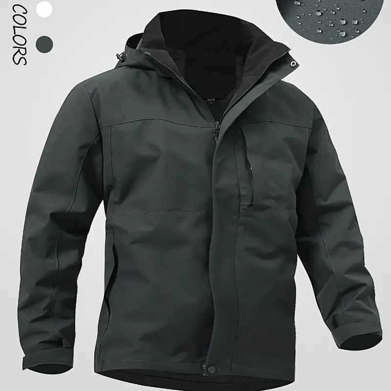 Male Men's Long Sleeve Tactical Hoodie Jacket - Durable Water-Resistant Polyester Fall/Winter Zip-Up Casual Coat with Multiple Pockets