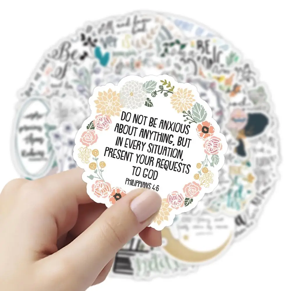 The Bible Quote Decorative Sticker, 50pcs Creative Slogan Graphic Sticker for DIY Scrapbook Laptop Luggage Decoration, Summer Gifts
