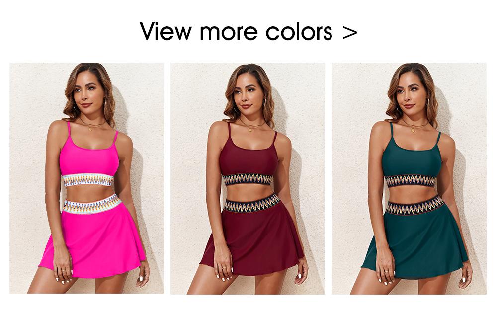 Aleumdr Womens High Waisted Bikini Sets with Skirt Two Piece Tummy Control Bathing Suit Color Block Push Up Swimsuit Sport Swimming Clothing Beach