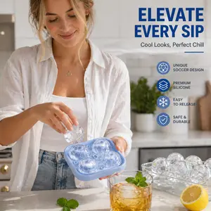 4-Cavity Silicone Soccer Ice Cube Mold with Lid, Large Football Ice Ball Maker for Whiskey, Cocktails, Soda & Party Drinks, Easy Release Reusable Ice Tray for Sports Fans, Game Day & Home Bar Accessories