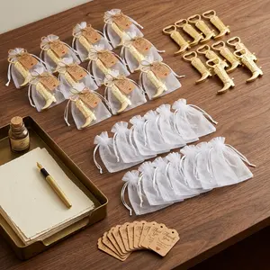 20 Sets Of Bottle Opener Gift Sets, Including Cowboy Beer Bottle Openers White Organza Bags Thank You Tags For Favors And Jute Rope For Gifts And Natural Jute Twine. Perfect For Weddings, Parties, Bridal Showers,As Guest Favors.