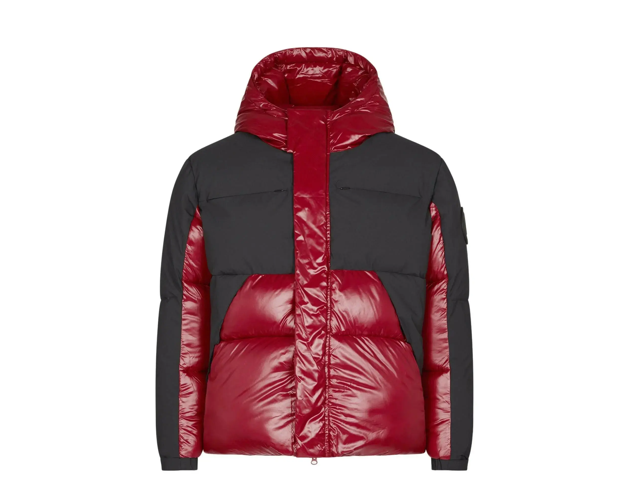 Save The Duck Luma Hooded Puffer Jacket in Mineral Red/Black | Men's