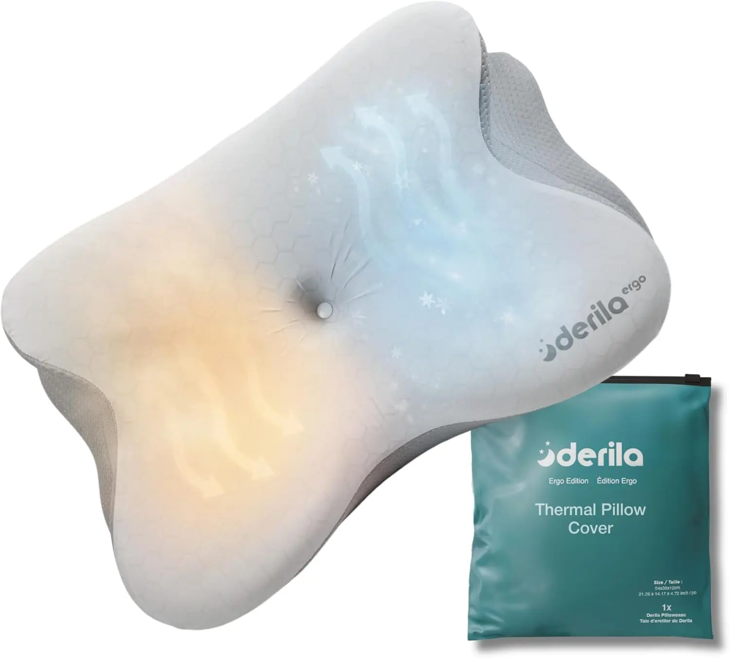 Cooling Thermal Contour Pillowcase 21.25*14.17*4.72 Inch Ergo Cervical Neck Support Pillow Cover Nylon Spandex Breathable Replacement Pillow Protector with Zipper