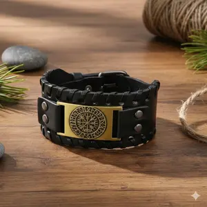 Viking Wide Cuff Bracelet for Men, Hypoallergenic Medieval Style Armband, Unique Masculine Gift, Bold Metal Wristband Accessory