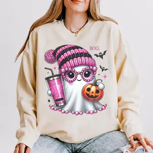 CUTE PINK BEENIE GHOST COMFORT COLORS SHIRT, GHOST COMFORT COLORS SHIRT, HALLOWEEN COMFORT COLORS T SHIRT, GRAPHIC T SHIRT, T SHIRT FOR WOMEN Cotton Womenswear Tshirt Crewneck Top