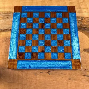 Black Walnut Caribbean Blue Chess Board (INCLUDES PIECES)