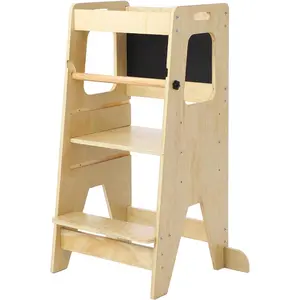 Garvee Adjustable Height Educational Step Stool for Kids - Wooden Cooking Assistant Tower with Safety Rail & Chalkboard - Anti-Slip, Sturdy Design for Bathroom & Kitchen