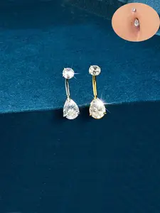 Stylish Stainless Steel Water Drop Teardrop Zircon Dangle Belly Ring, Elegant Women's Navel Jewelry for Daily Wear, Summer Casual Accessory