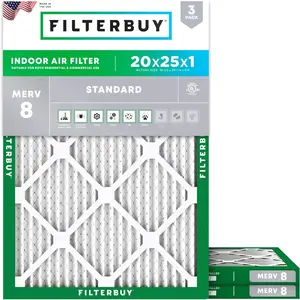 Filterbuy 20x25x1 Air Filter (3-Pack), Pleated MERV 8 Dust Defense HVAC AC Furnace Air Filters (Actual Size: 19.50 x 24.50 x 0.75 Inches)